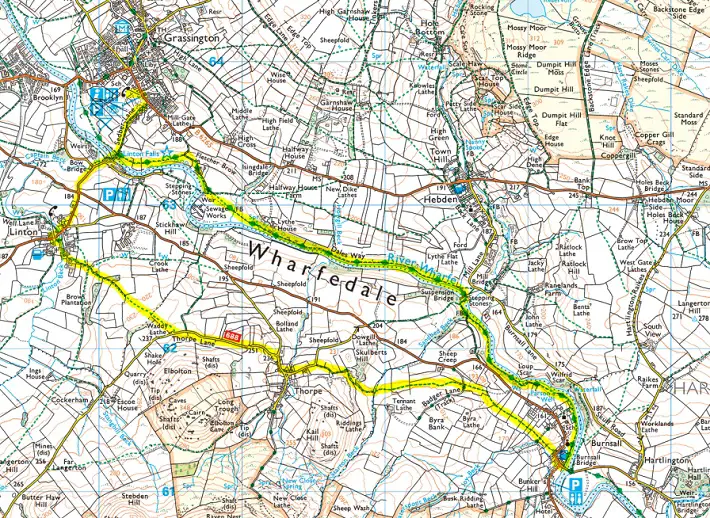 Circular Walk Along the River Wharfe, Starting in Grassington map