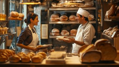 bakers have business meeting in bakery, lifestyle photography, --ar 16:9 --v 6.1 Job ID: 122d28ab-6756-49c7-9c26-2a8be0f35a2f