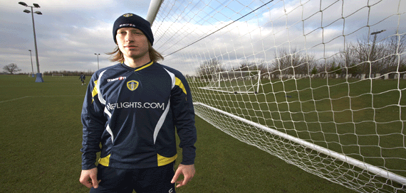 leeds striker becchio at training ground