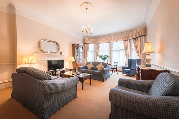 A living area in one of the larger apartments at No 1 The Mansions by Mansley