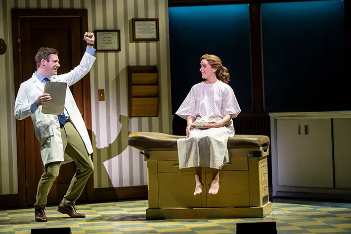 Waitress Bradford 2022 David Hunter 'Dr Pomatter' and Chelsea Halfpenny 'Jenna'. Photo Johan Persson