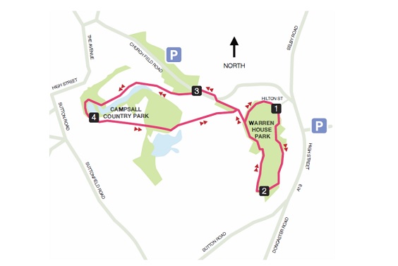 Warren House Park & Campsall country park walk map