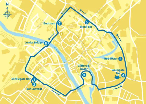 the york city walls yorkshire walk map