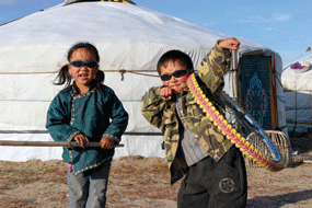 children in siberia posing happy