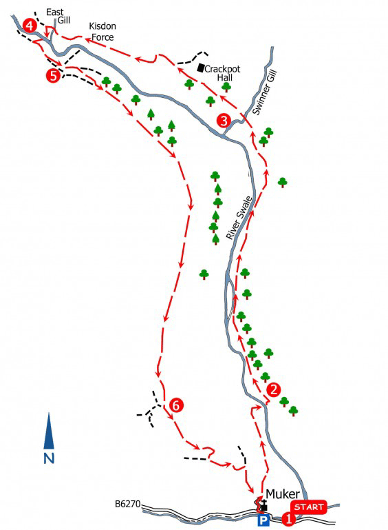 map of walk yorkshire upper swaledale kidson
